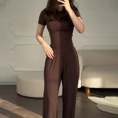 Short Sleeve O-Neck T-Shirt & Elastic Waist Trousers
