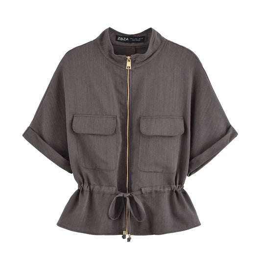 Short Sleeve Coat & High Waist Trousers Casual Outfit