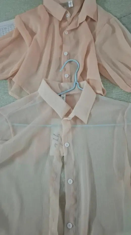 Elegant Chiffon Blouse – Loose Tie Waist, Half Bat Sleeve, Summer Button