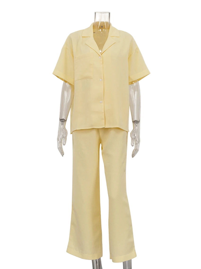 Loose Short Sleeve Shirt & High Waist Wide Leg Pants