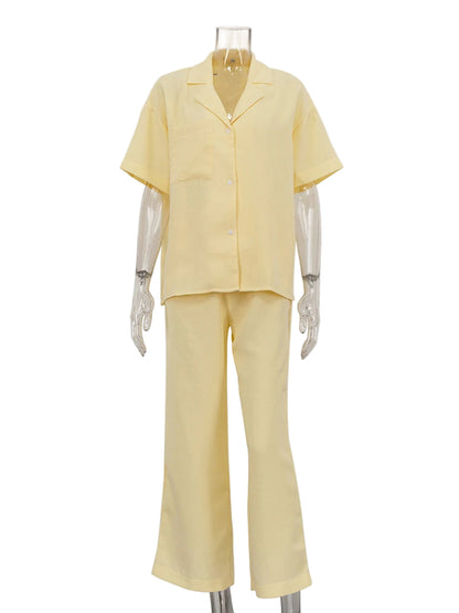Loose Short Sleeve Shirt & High Waist Wide Leg Pants