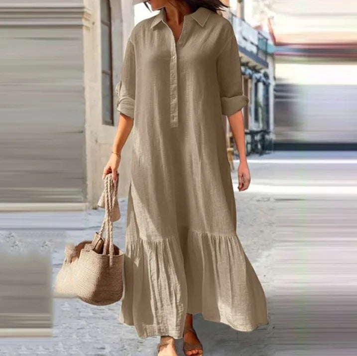 Women’s Long Sleeve Shirt Dress – Elegant Solid Color Office Wear