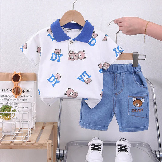 Baby Boys Cartoon Bear T-Shirt & Shorts Cotton
