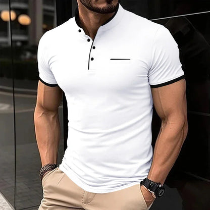 Fashionable Stand Up Collar Short Sleeved T-shirt