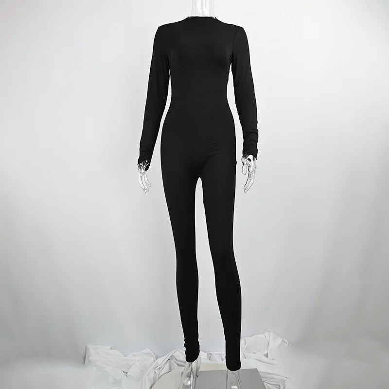 Women’s Black Bodycon Jumpsuit – Long Sleeve Streetwear Romper