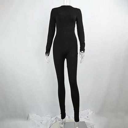 Women’s Black Bodycon Jumpsuit – Long Sleeve Streetwear Romper
