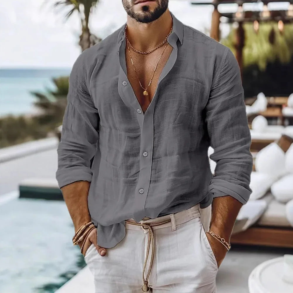 Men’s Summer Cotton Linen Shirt – Lightweight Beach Style