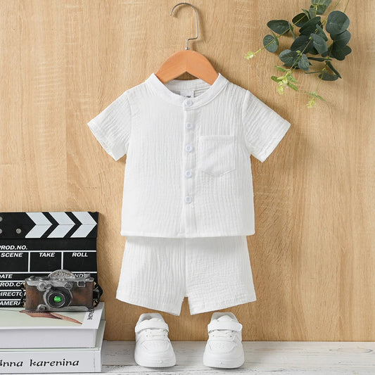 Boys Summer 2PCS Cotton Set – Casual T-Shirt & Shorts with Pockets