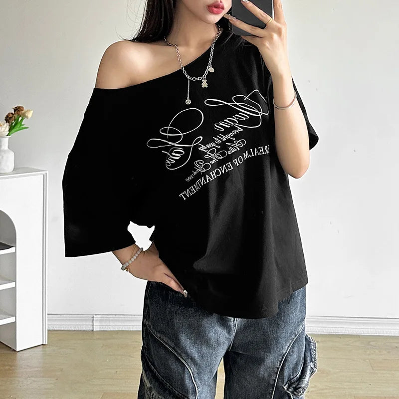 Women’s Summer Loose T-Shirt – Letter Print Streetwear Top