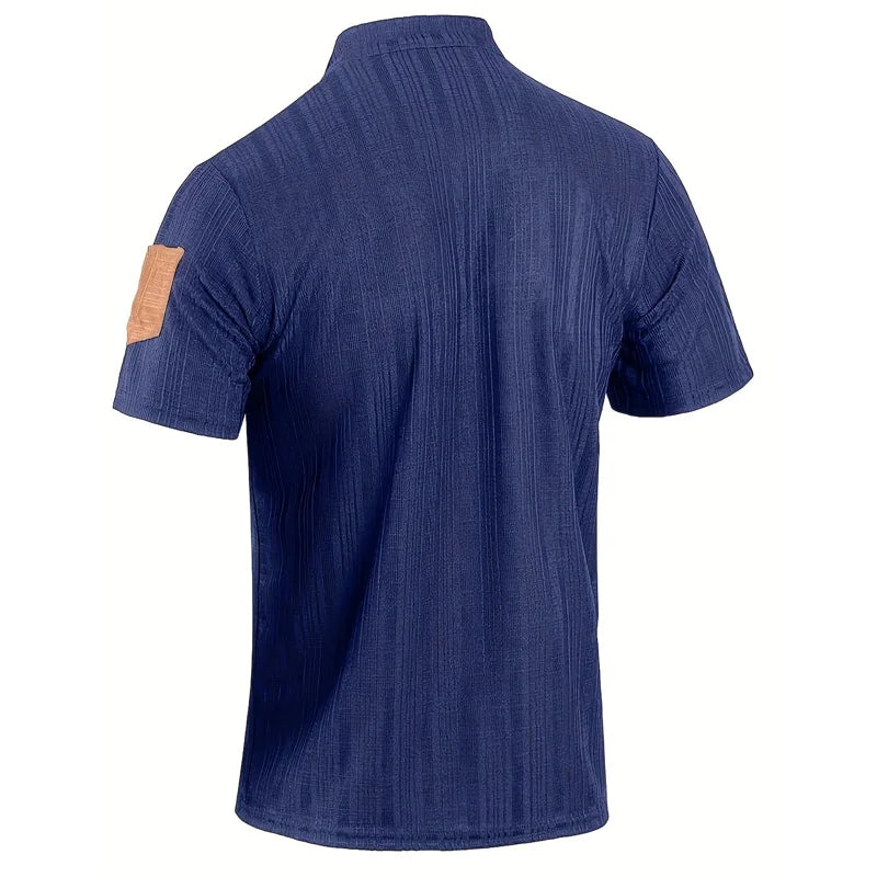 Men’s Summer Henley T-Shirt – Short Sleeve Solid Color
