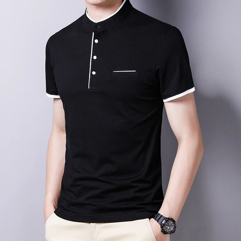 Fashionable Stand Up Collar Short Sleeved T-shirt