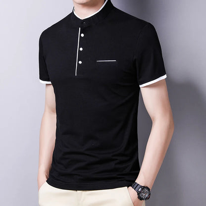 Fashionable Stand Up Collar Short Sleeved T-shirt
