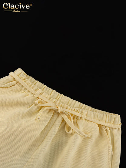 Loose Short Sleeve Shirt & High Waist Wide Leg Pants