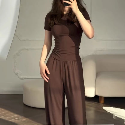 Short Sleeve O-Neck T-Shirt & Elastic Waist Trousers
