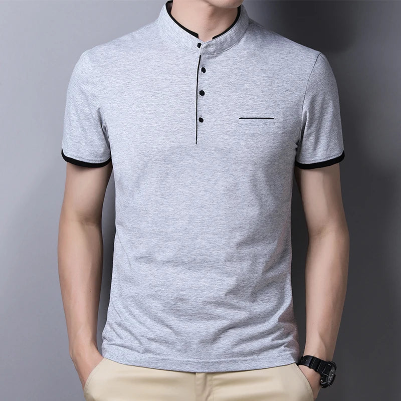 Fashionable Stand Up Collar Short Sleeved T-shirt