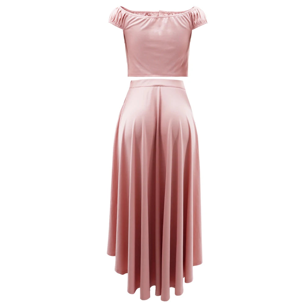 Off Shoulder Crop Top & Long Skirt Set
