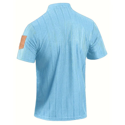 Men’s Summer Henley T-Shirt – Short Sleeve Solid Color