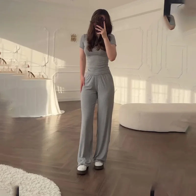 Short Sleeve O-Neck T-Shirt & Elastic Waist Trousers