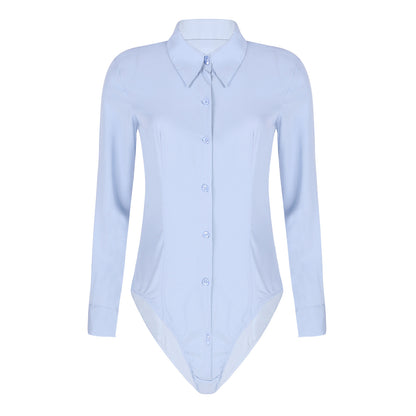 Women’s Slim White Long Sleeve Blouse – Office Work Shirt & Leotard Top