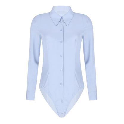 Women’s Slim White Long Sleeve Blouse – Office Work Shirt & Leotard Top