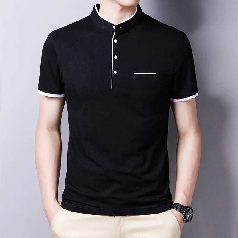 Fashionable Stand Up Collar Short Sleeved T-shirt