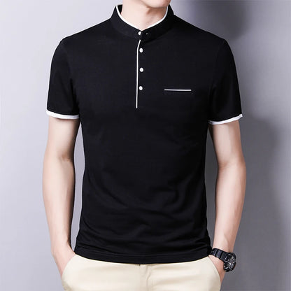 Fashionable Stand Up Collar Short Sleeved T-shirt