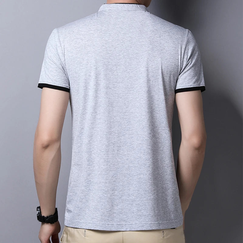 Fashionable Stand Up Collar Short Sleeved T-shirt