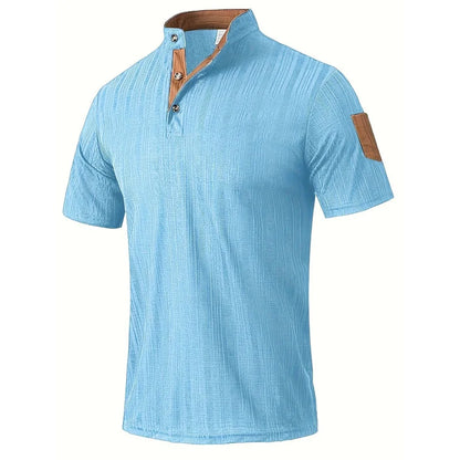 Men’s Summer Henley T-Shirt – Short Sleeve Solid Color