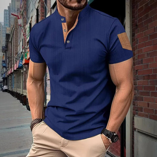 Men’s Summer Henley T-Shirt – Short Sleeve Solid Color