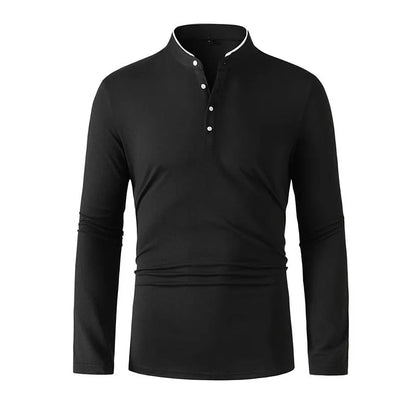 2025 New Men's Casual and Fashionable Solid Color Long Sleeved Stand Up Collar T-shirt Summer Versatile and Comfortable Top