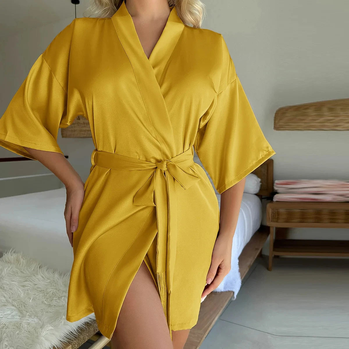 Women’s Silky Pajama Dress – Four Seasons Solid Lace Nightgown & Homewear
