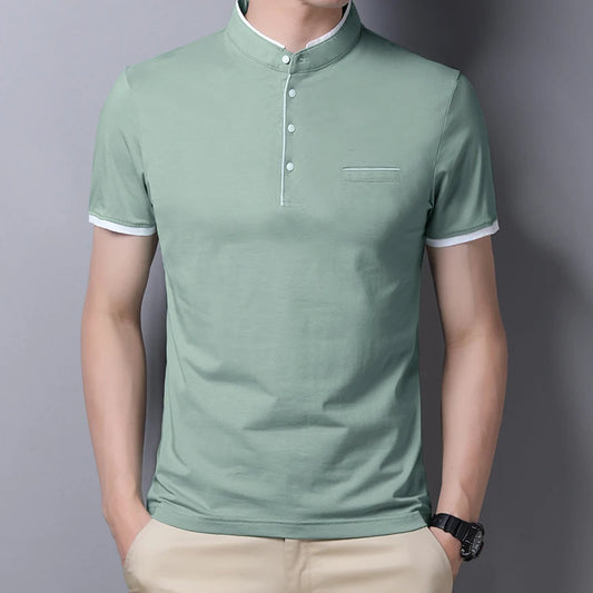 Fashionable Stand Up Collar Short Sleeved T-shirt