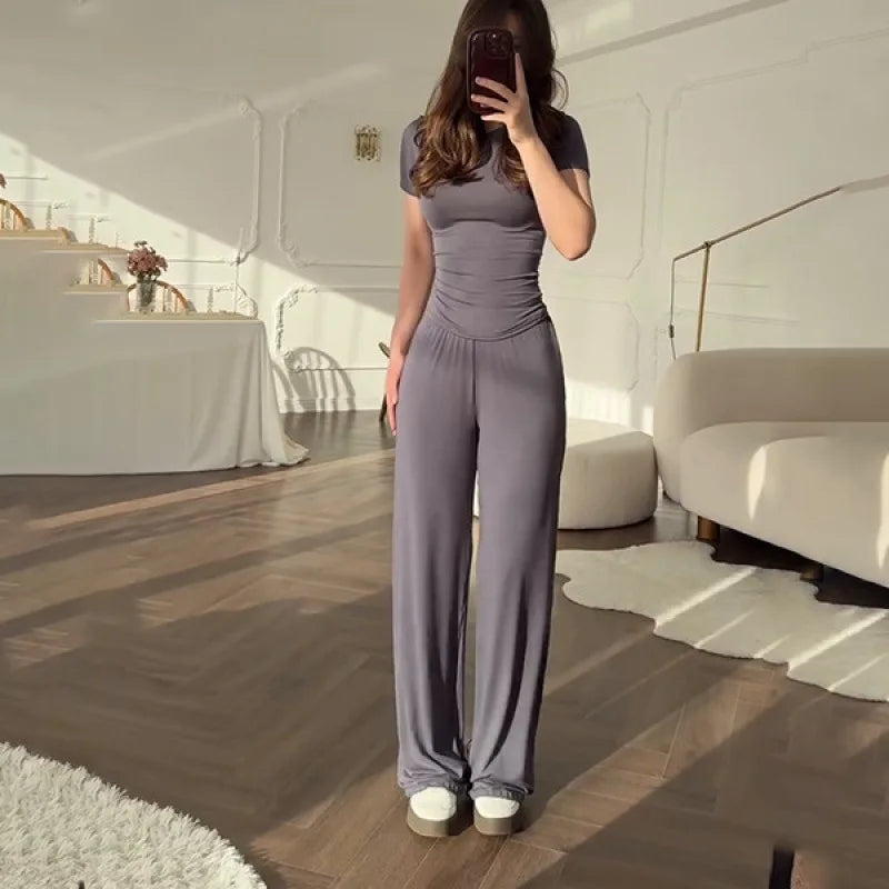 Short Sleeve O-Neck T-Shirt & Elastic Waist Trousers