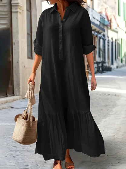 Women’s Long Sleeve Shirt Dress – Elegant Solid Color Office Wear