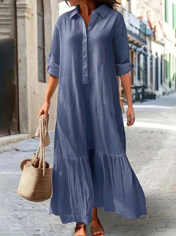 Women’s Long Sleeve Shirt Dress – Elegant Solid Color Office Wear