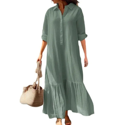 Women’s Long Sleeve Shirt Dress – Elegant Solid Color Office Wear