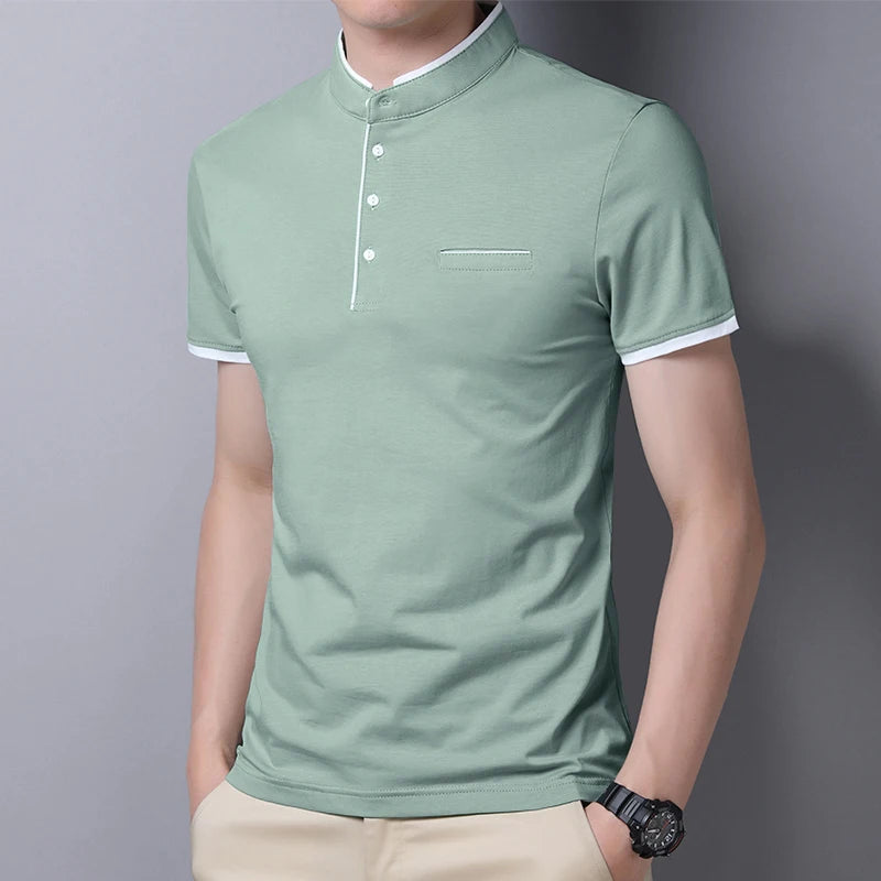 Fashionable Stand Up Collar Short Sleeved T-shirt