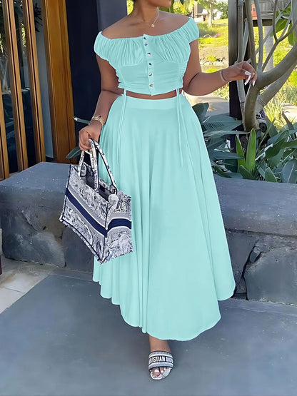Off Shoulder Crop Top & Long Skirt Set