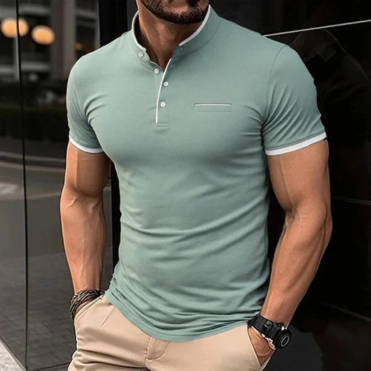 Fashionable Stand Up Collar Short Sleeved T-shirt