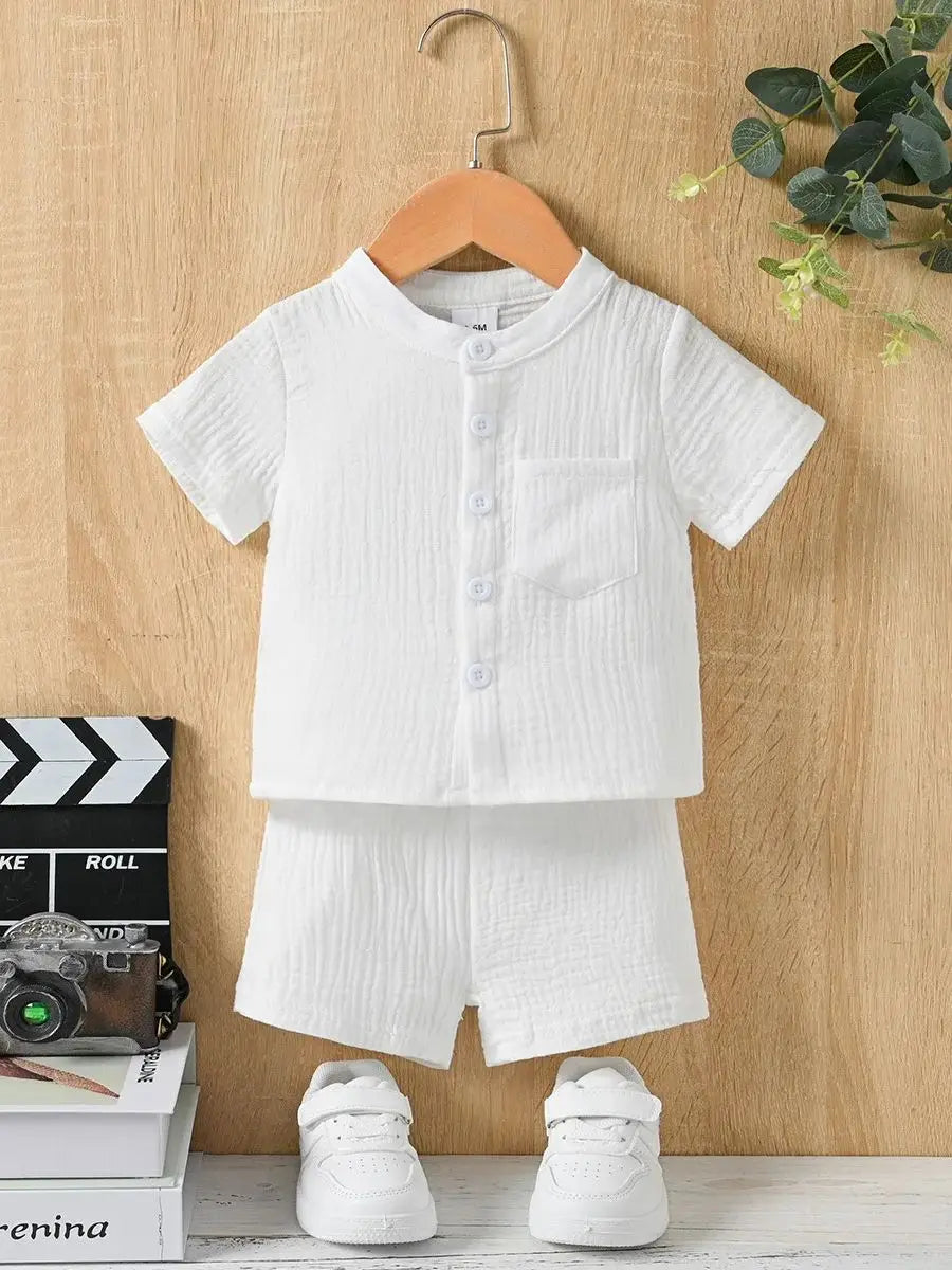 Boys Summer 2PCS Cotton Set – Casual T-Shirt & Shorts with Pockets