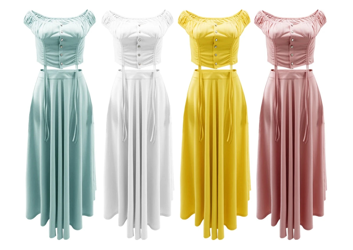 Off Shoulder Crop Top & Long Skirt Set