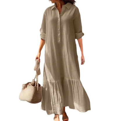 Women’s Long Sleeve Shirt Dress – Elegant Solid Color Office Wear