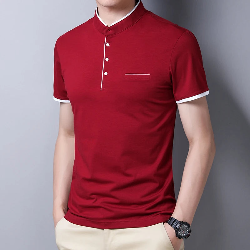 Fashionable Stand Up Collar Short Sleeved T-shirt