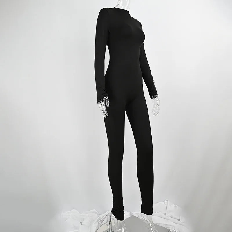 Women’s Black Bodycon Jumpsuit – Long Sleeve Streetwear Romper