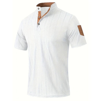 Men’s Summer Henley T-Shirt – Short Sleeve Solid Color