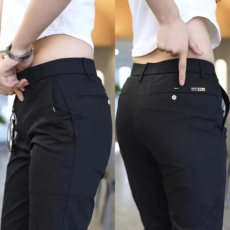 Men’s Ice Silk Golf Pants – Slim Straight Stretch Trousers