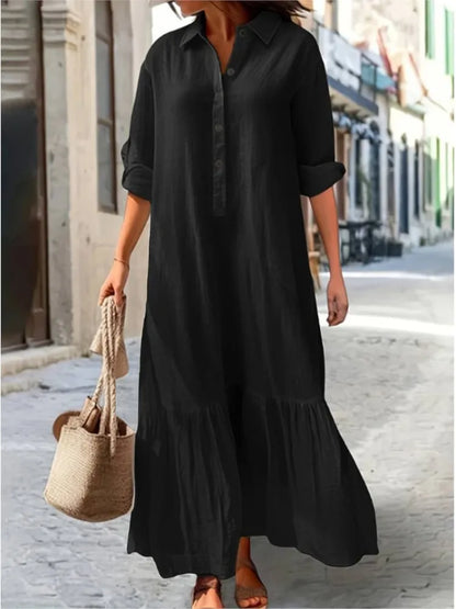Women’s Long Sleeve Shirt Dress – Elegant Solid Color Office Wear