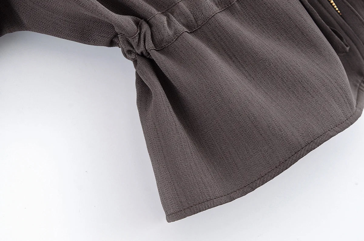 Short Sleeve Coat & High Waist Trousers Casual Outfit