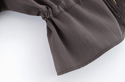 Short Sleeve Coat & High Waist Trousers Casual Outfit