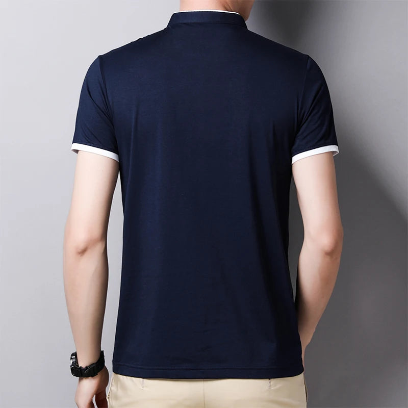 Fashionable Stand Up Collar Short Sleeved T-shirt
